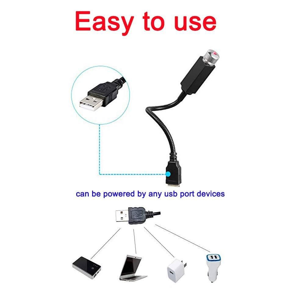 Star Lamp USB Car Star Ceiling Light Sky Projection Lamp Romantic Night Lights Car Fancy Lights (Red)